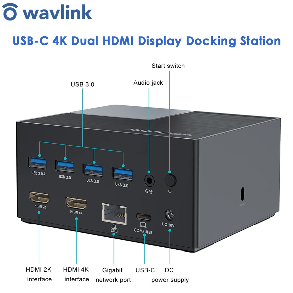 USB-C 4K Dual HDMI-Display Universal Docking Station with Power Delivery USB 3.0 Type C Gigabit Ethernet Port RJ45 For PC Laptop
USB-C 4K Dual HDMI-Display Universal Docking Station with Power Delivery USB 3.0 Type C Gigabit Ethernet Port RJ45 For PC Laptop