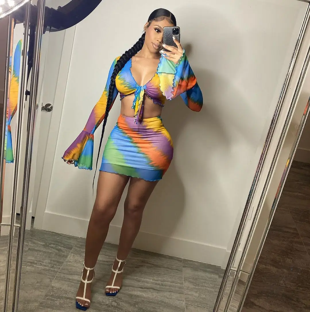 Sexy Sheer Mesh Skirt Two Piece Set Flare Sleeve Print Streetwear Summer Clothes For Women Outfit
Sexy Sheer Mesh Skirt Two Piece Set Flare Sleeve Print Streetwear Summer Clothes For Women Outfit