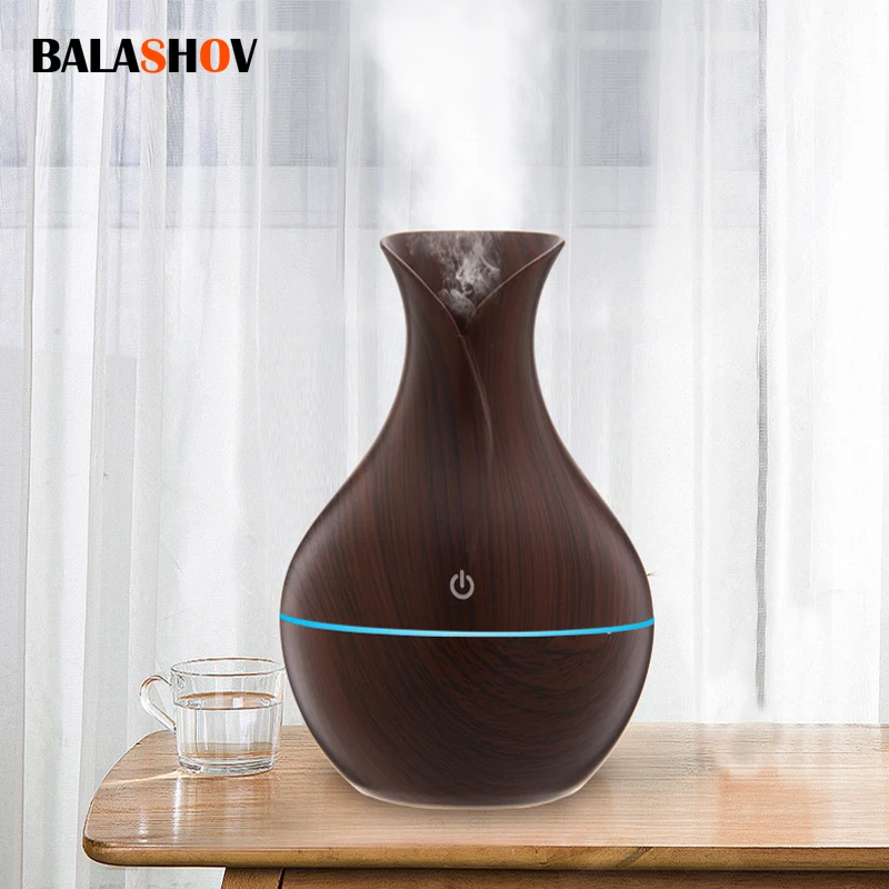 

Wood Grain USB Air Humidifier Seven Colors Noctilucent Aromatherapy Noiseless Machine For Home Office Portable Vase Air Purifier