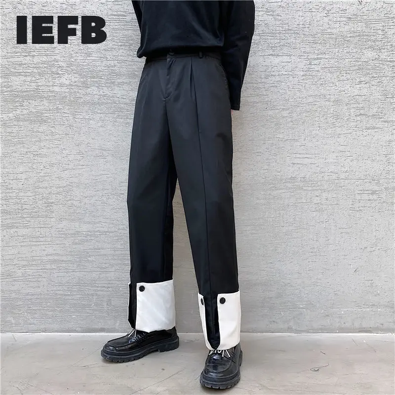 

IEFB Contract Color Patchwork Bottoms Design Suit Pants For Men 2022 Autumn Summer New Side Elastic Business Trousers 9Y6326