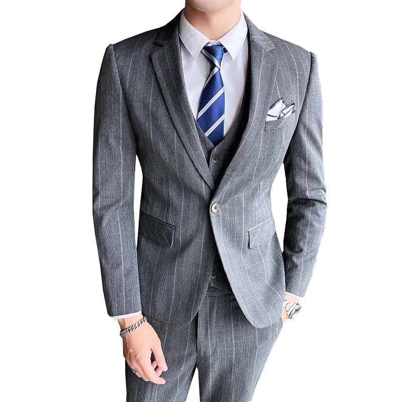 British style new men's striped suit business suit three piece white collar overalls slim suit
British style new men's striped suit business suit three piece white collar overalls slim suit
