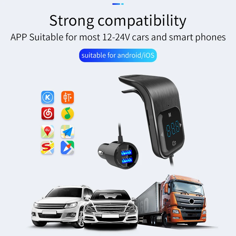 AUX Radio Adapter MP3 Player FM Modulator with Hands-free Dual USB Fast Charger Car Wireless Bluetooth FM Transmitter
AUX Radio Adapter MP3 Player FM Modulator with Hands-free Dual USB Fast Charger Car Wireless Bluetooth FM Transmitter