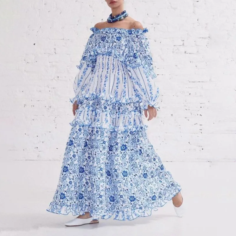 MSXU Bohemian style 2021 summer new women's printing and dyeing one-shoulder wooden ear stitching temperament long dress
MSXU Bohemian style 2021 summer new women's printing and dyeing one-shoulder wooden ear stitching temperament long dress