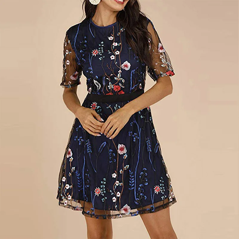 Цветочная вышивка с сеткой миди платье для женщин линия Высокая Waust женские