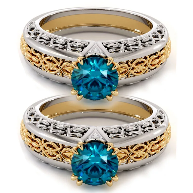 Creative Two-tone Gold Plating Hollow Engraved Pattern Inlaid Blue Crystal Rhinestone Female Ring for Women Party Jewelry
Creative Two-tone Gold Plating Hollow Engraved Pattern Inlaid Blue Crystal Rhinestone Female Ring for Women Party Jewelry