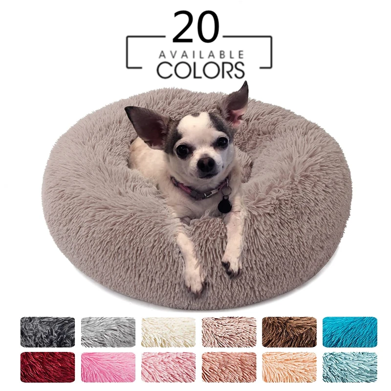 

Luxury Long Plush Dounts Dog Bed Basket Calming Bed Hondenmand Pet Kennel Cats House Shag Vegan Fur Donut Cuddler Cat & Dog Bed