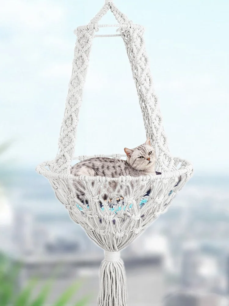 Macrame Cat Hammock Hanging Basket Cotton Pet Nest Woven Dog Bed Wall Decoration Handwoven Tapestry Fitting | Дом и сад