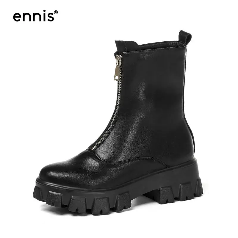 ENNIS Black Front Zipper Boots Genuine Leather Women Platform Boots Thick Sole Shoes White Ankle Boots Winter Autumn NEW A0037
ENNIS Black Front Zipper Boots Genuine Leather Women Platform Boots Thick Sole Shoes White Ankle Boots Winter Autumn NEW A0037