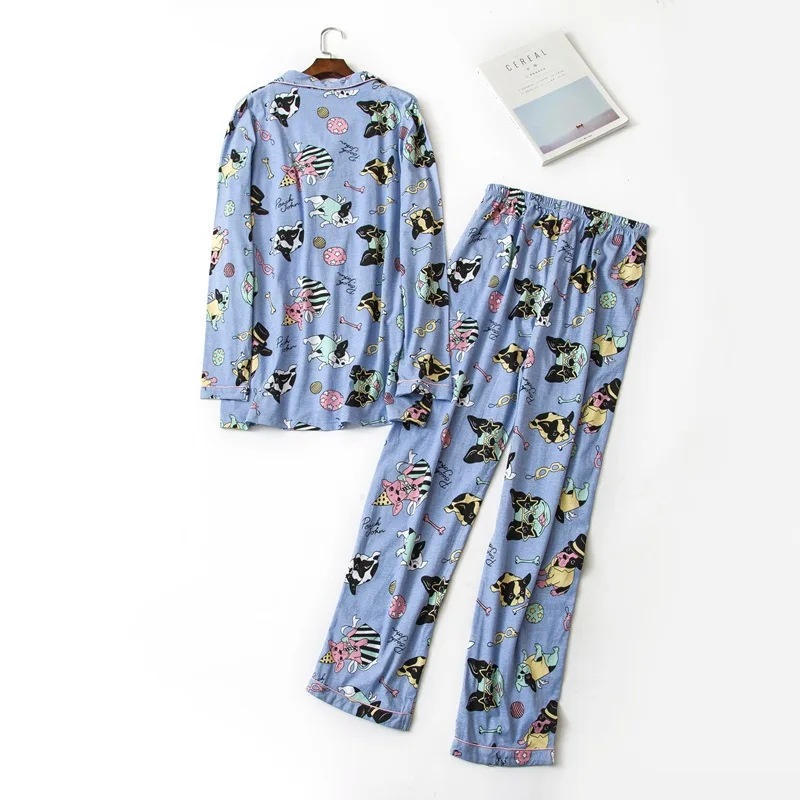 Фото Пижамный комплект Женский хлопковый рубашка с длинным рукавом и брюки пижама