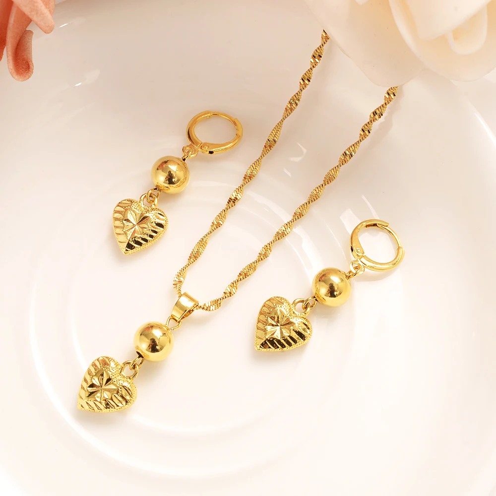 Heart Jewelry sets Classical Necklaces Earrings Set 9 K Solid Fine G/F Gold Arab/Africa Wedding Bride's Dowry women girls
Heart Jewelry sets Classical Necklaces Earrings Set 9 K Solid Fine G/F Gold Arab/Africa Wedding Bride's Dowry women girls