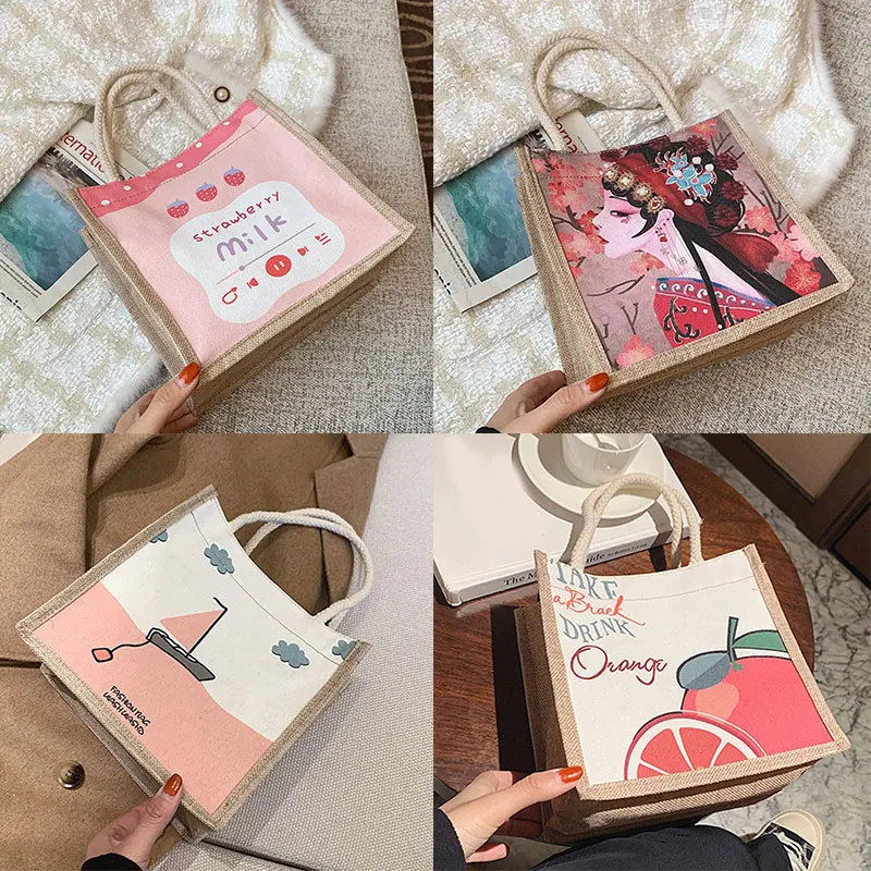 Sack Canvas Bag Women's Small Fresh Print Portable Shoulder Bag Carrying Lunch Box Bag Shopping Bag Handbags 
Sack Canvas Bag Women's Small Fresh Print Portable Shoulder Bag Carrying Lunch Box Bag Shopping Bag Handbags