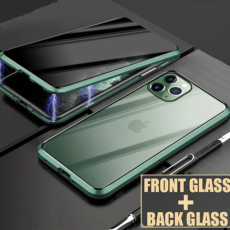 Магнитный защитный стеклянный чехол для iPhone 11 XR XS с защитой от шпионов 360 se 2020 6S 7 8