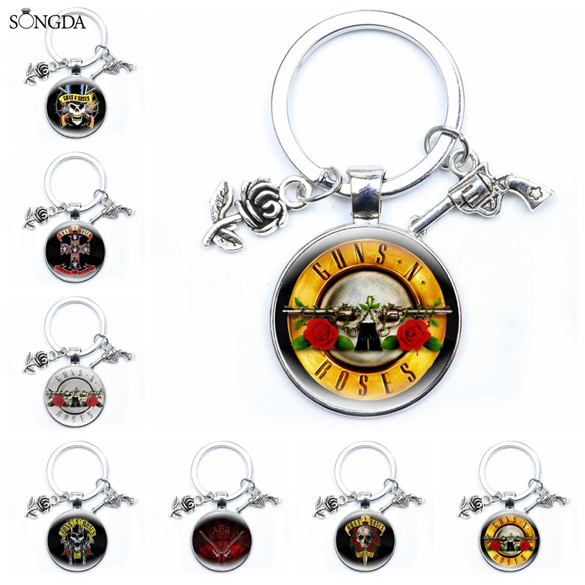 Creative Keychain Guns N Roses Rock Band Glass Cabochon Metal Keyring Vintage Punk Key Chains Women Men Trendy Personalized Gift
Creative Keychain Guns N Roses Rock Band Glass Cabochon Metal Keyring Vintage Punk Key Chains Women Men Trendy Personalized Gift