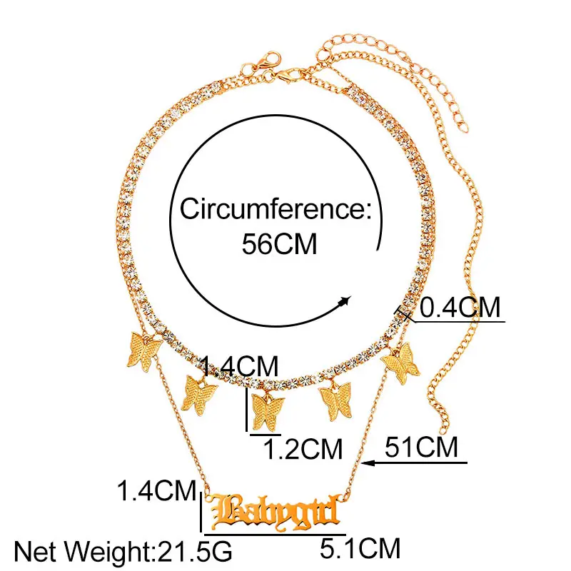 Trendy Multi-layer Babygirl Letters Butterfly Pendants Tennis Necklace for Women Gold Silver Color Rhinestone Choker New Jewelry
Trendy Multi-layer Babygirl Letters Butterfly Pendants Tennis Necklace for Women Gold Silver Color Rhinestone Choker New Jewelry