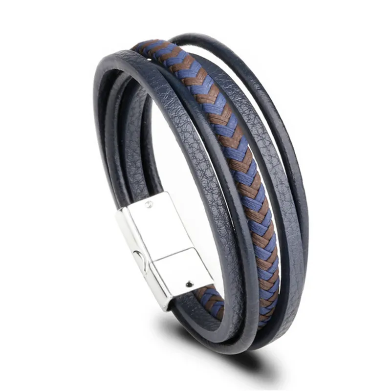 

Charmsmic Navy Blue Leather Bracelets Sets For Mens Magnetic Clasp Powerful Armband Handmade Braided DIY Jewelry Wholesale