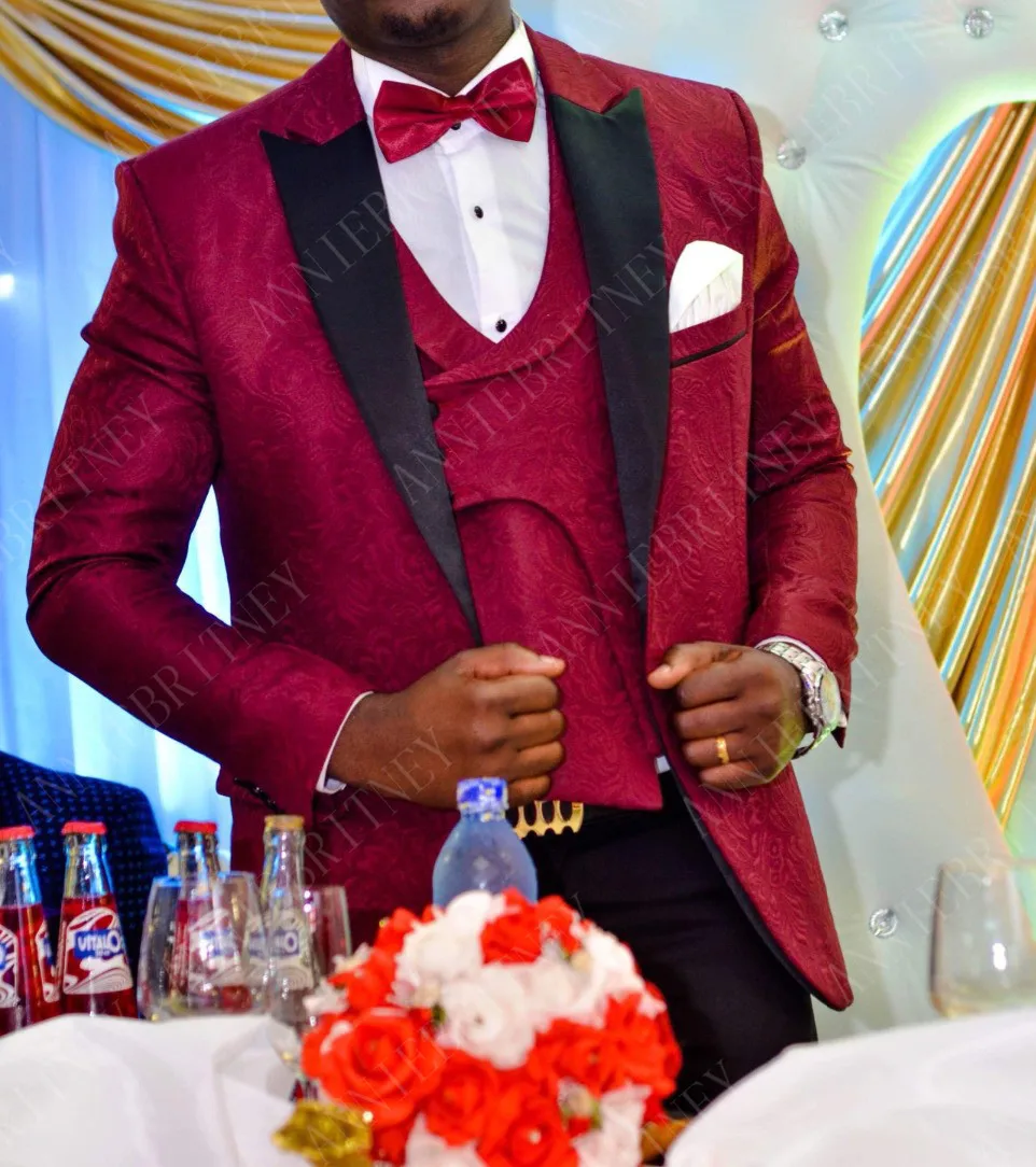 ANNIEBRITNEY New Red Peaked Lapel Mens Suit Set Formal Wedding Prom Groom Tuxedo Custom Made Personal Big Size Jacket Pants 2019 | Мужская