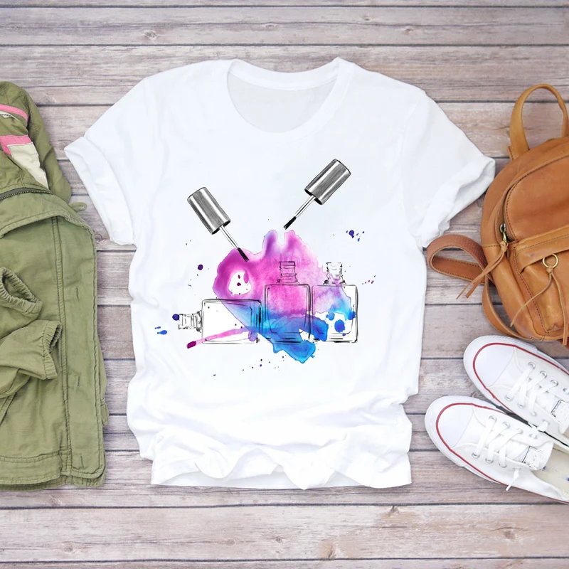 Фото Женская летняя футболка с 3D принтом акварелью и ногтями 2020|Футболки| |