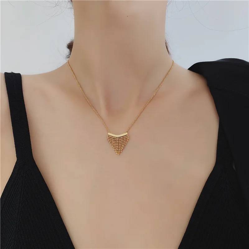 Stainless Steel Triangle Tassel Necklace, Gold, Simple, Elegant, Pendant, Trendy, Wedding, Party, Delicate Jewelry Accessories
Stainless Steel Triangle Tassel Necklace, Gold, Simple, Elegant, Pendant, Trendy, Wedding, Party, Delicate Jewelry Accessories