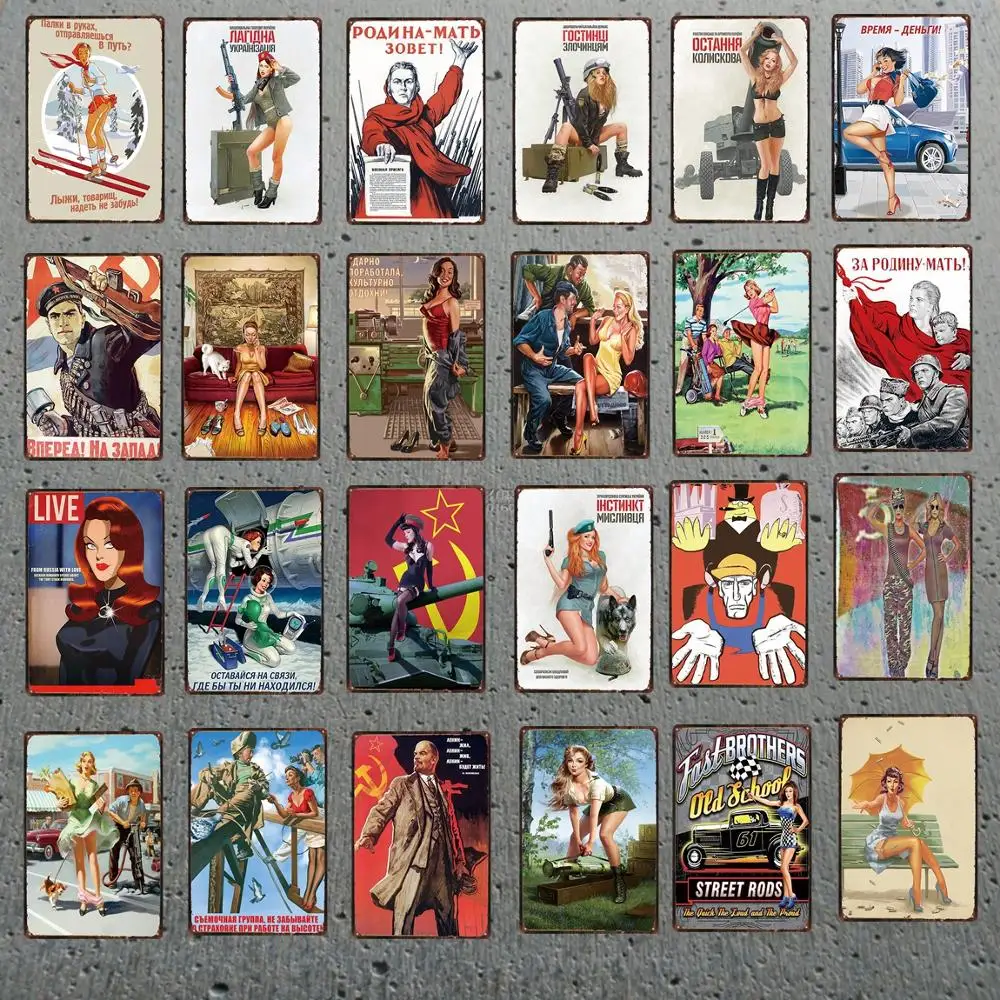 Vintage Russian Cartoon Plaque Iron Painting Pin Up Sexy Girl Tin Sign Pub Cafe Shop Home Wall Decor Stickers Metal Plate Poster
Vintage Russian Cartoon Plaque Iron Painting Pin Up Sexy Girl Tin Sign Pub Cafe Shop Home Wall Decor Stickers Metal Plate Poster