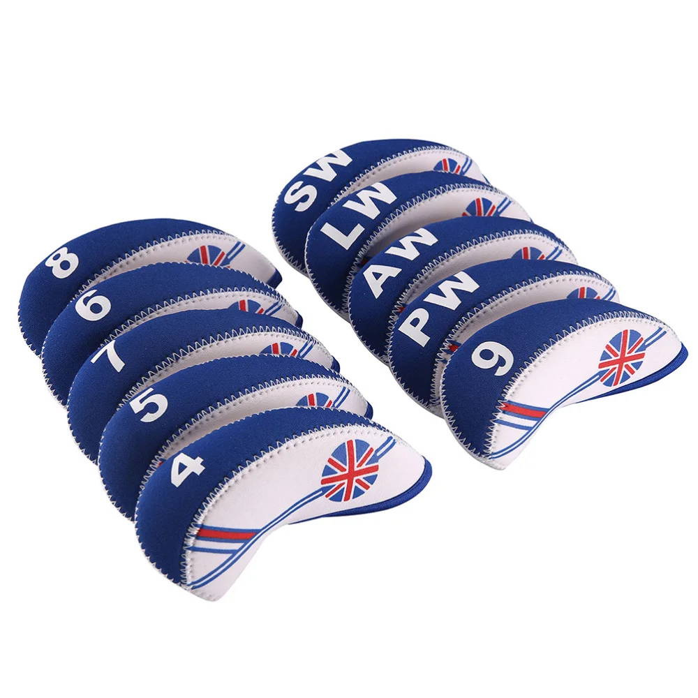 10 PCS Head Covers Club Covers British Neoprene Club Headcovers Iron Putter Headcover Putter Head Protector Set (White and Blue)
10 PCS Head Covers Club Covers British Neoprene Club Headcovers Iron Putter Headcover Putter Head Protector Set (White and Blue)