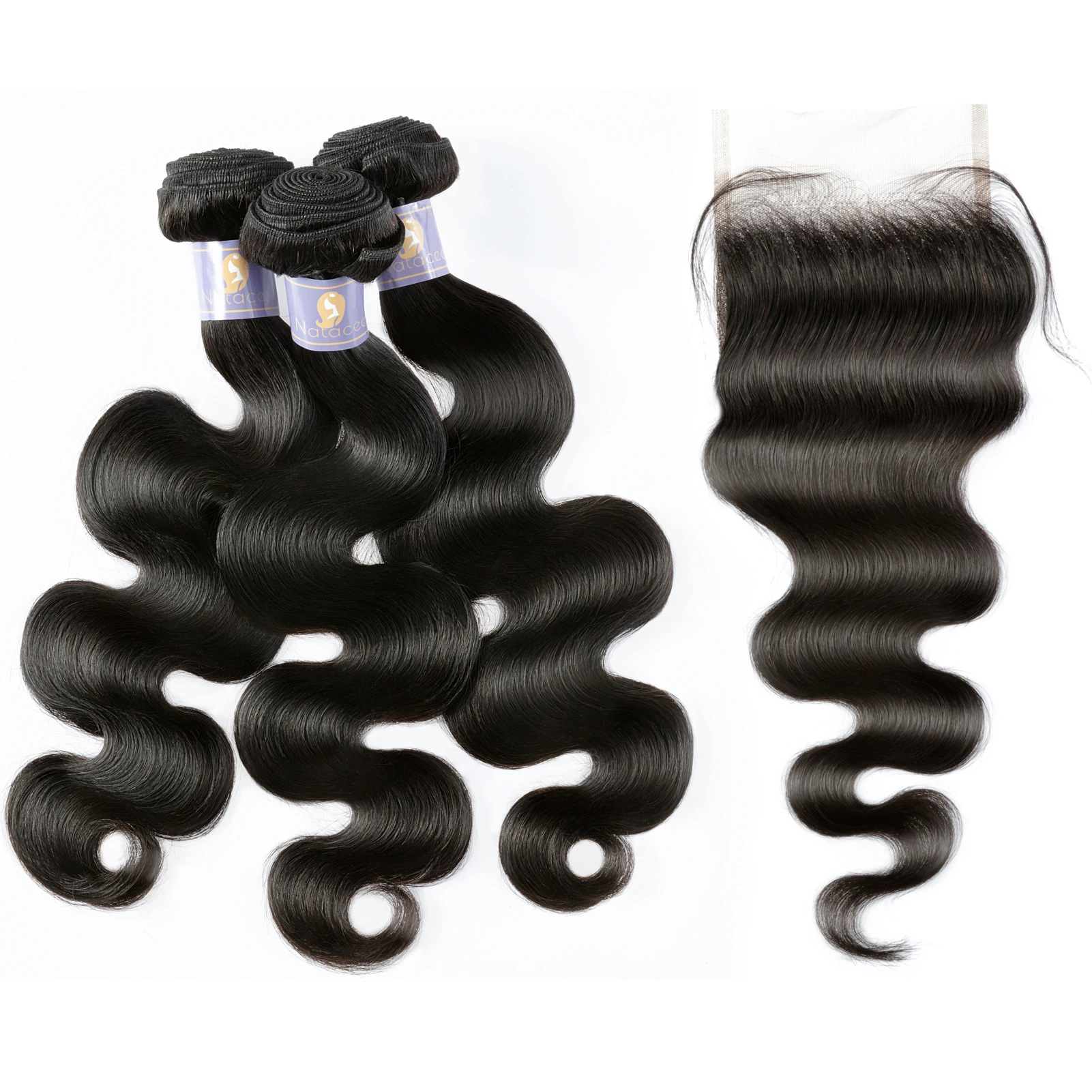 

Natacee Sew In Virgin Hair Extensions Body Wave Raw Unprocessed Soft Human Weft Hair Weave Bundles with Lace Closure for Women