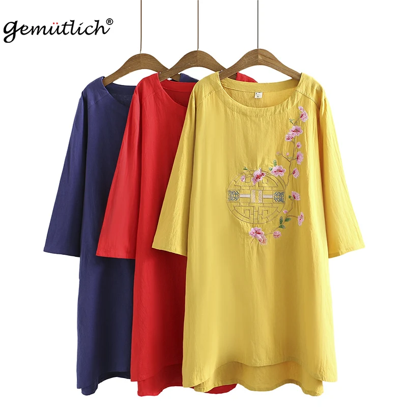 GEMUTLICH Women Big Size Chinese Style Embroidery Dress Cotton Linen O-Neck Collar Loose Mother's Autumn Dresses
GEMUTLICH Women Big Size Chinese Style Embroidery Dress Cotton Linen O-Neck Collar Loose Mother's Autumn Dresses