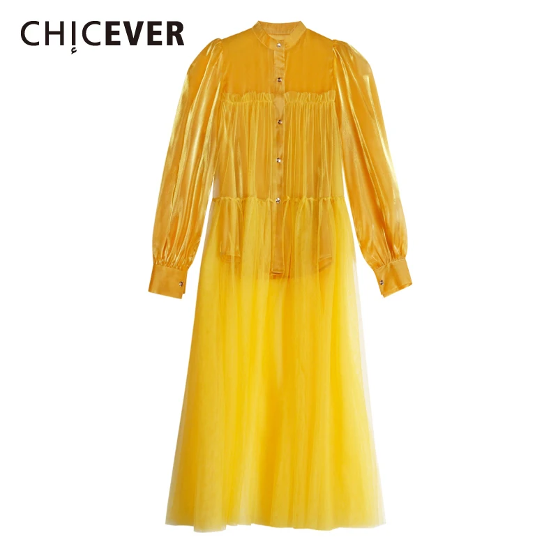 CHICEVER Patchwork Sheer Mesh Solid Long Sleeve Top For Women Stand Collar High Waist Loose Blouse Women 2021 Fashion Clothing
CHICEVER Patchwork Sheer Mesh Solid Long Sleeve Top For Women Stand Collar High Waist Loose Blouse Women 2021 Fashion Clothing