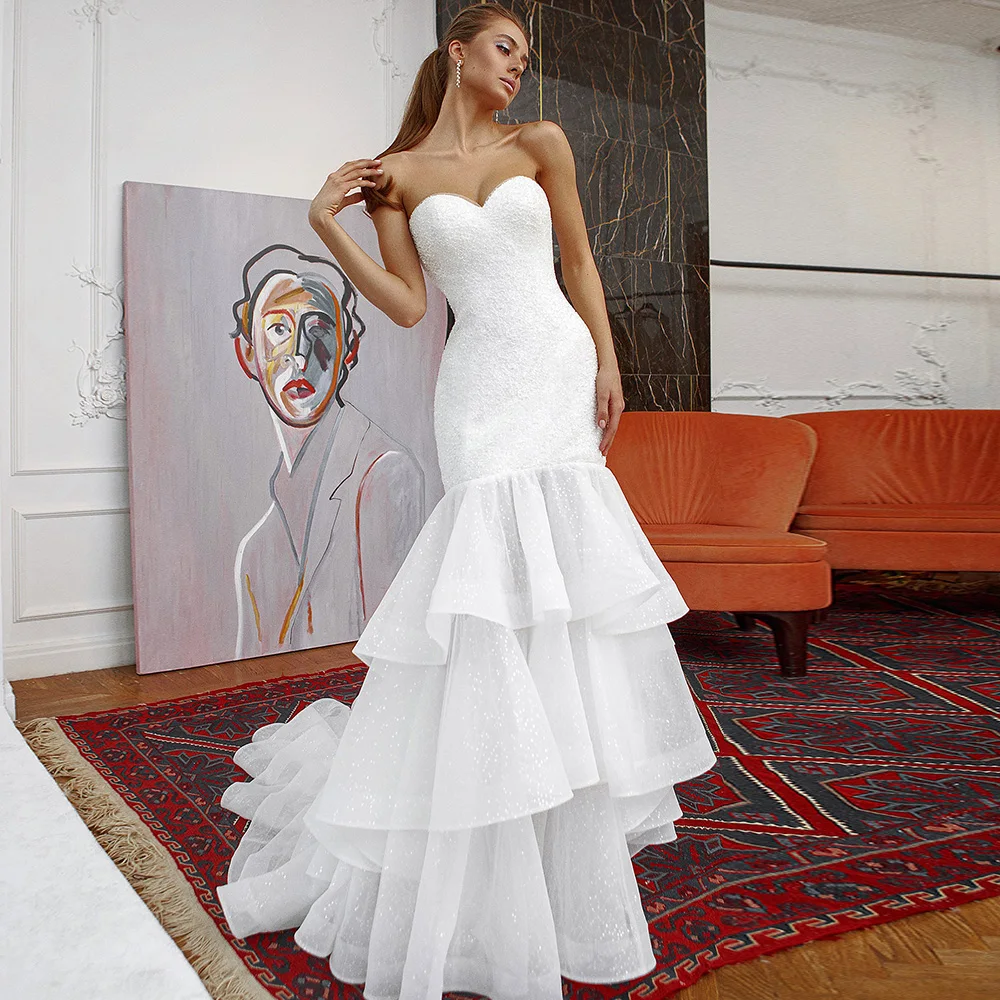 Mermaid Sequined Wedding Dresses 2021 Sweetheart Tiered Glitter Bridal Gowns Zipper Back Ivory White Brides Dress robe de mariée
Mermaid Sequined Wedding Dresses 2021 Sweetheart Tiered Glitter Bridal Gowns Zipper Back Ivory White Brides Dress robe de mariée