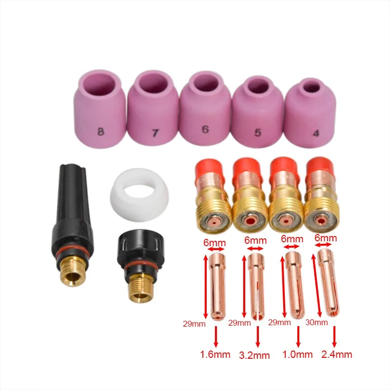 Сварофонарь TIG 16 шт., набор коротких газовых линз, кольцевая насадка для фотоэлектричества/18/26, Сварочная горелка TIG, сварочные аксессуары
Сварофонарь TIG 16 шт., набор коротких газовых линз, кольцевая насадка для фотоэлектричества/18/26, Сварочная горелка TIG, сварочные аксессуары