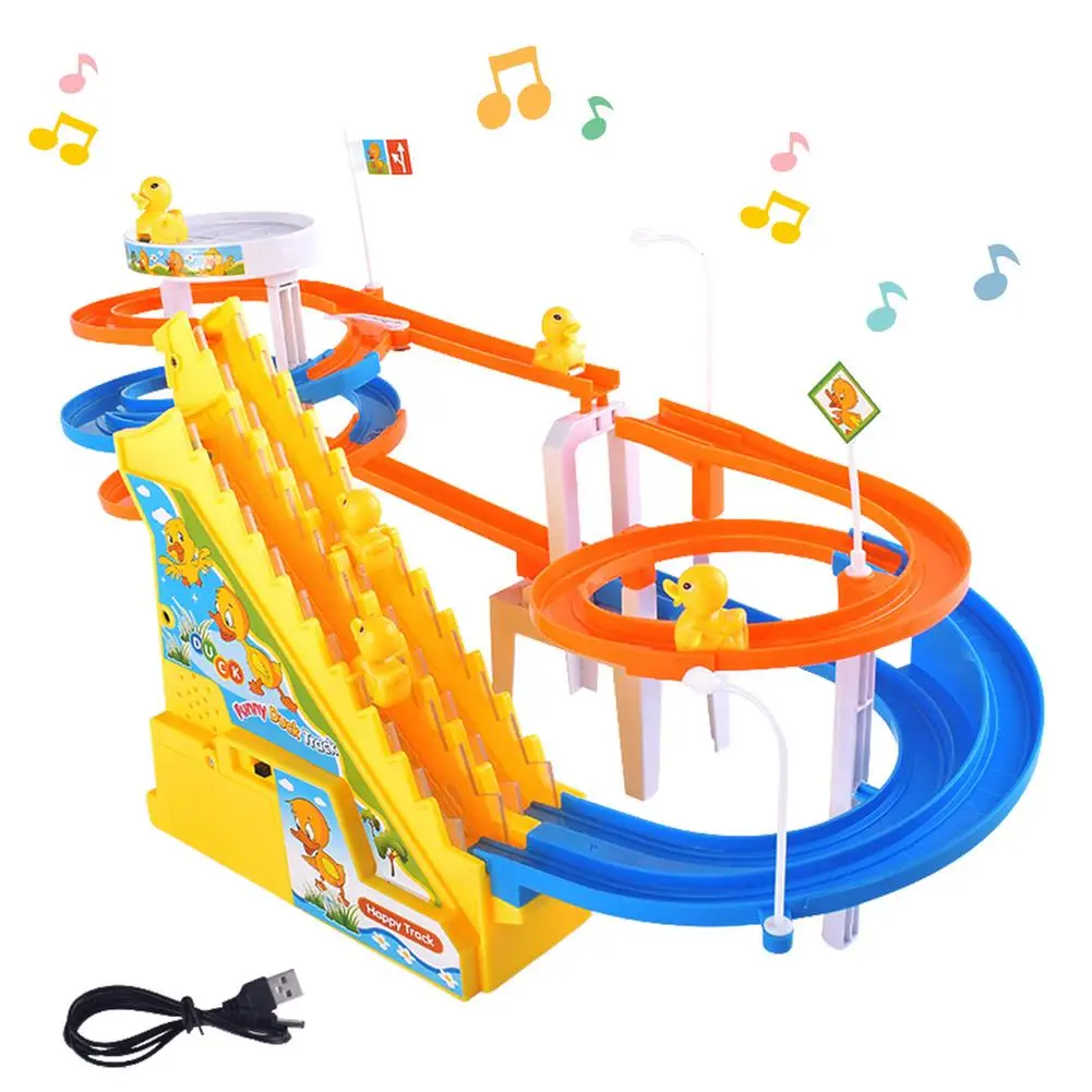 Fun Electric Duck Climbing Stair Track Toy Cartoon Duck Roller Coaster Slide Climbing Stair With Music Light Electric Toy
Fun Electric Duck Climbing Stair Track Toy Cartoon Duck Roller Coaster Slide Climbing Stair With Music Light Electric Toy