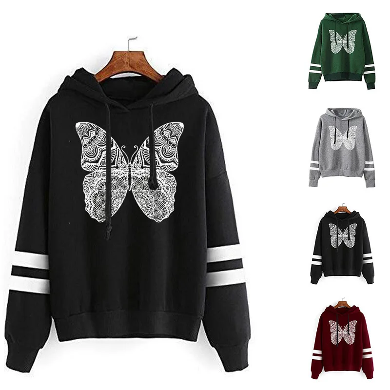 Women Hoodie Hollow Butterfly Printed Hoodies Women Double Striped Long Sleeve Fleece Sweatshirt with Hat Girls Pullovers Winter
Women Hoodie Hollow Butterfly Printed Hoodies Women Double Striped Long Sleeve Fleece Sweatshirt with Hat Girls Pullovers Winter