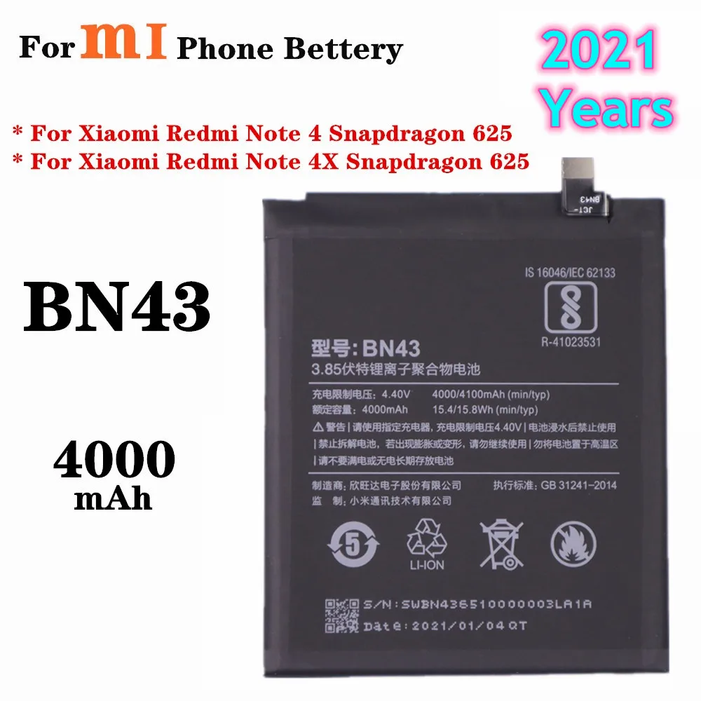 2021 BN43 Phone Battery for Xiaomi Redmi Note 4X / Note 4 global Snapdragon 625 High Quality Replacement Bateria Batteries
2021 BN43 Phone Battery for Xiaomi Redmi Note 4X / Note 4 global Snapdragon 625 High Quality Replacement Bateria Batteries