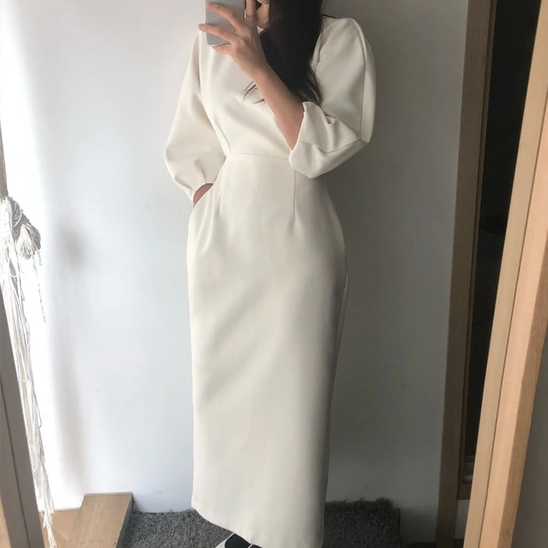 Elegant Ladies Office Dress Fashion Sexy Solid Color White Collar Dress Women Slim Midi Dresses Vestidos 2020
Elegant Ladies Office Dress Fashion Sexy Solid Color White Collar Dress Women Slim Midi Dresses Vestidos 2020