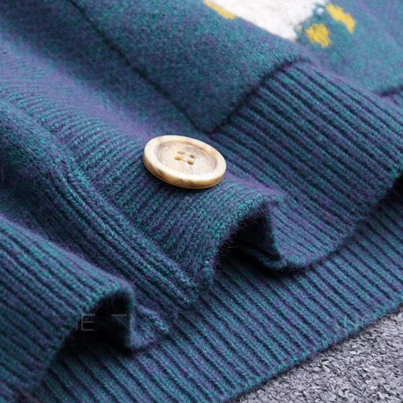Autumn Winter Knitted Female Cardigan Loose Streetwear Knit Sweater Coat Cute Cartoon Print V Neck knitted cardigan Women Jacket
Autumn Winter Knitted Female Cardigan Loose Streetwear Knit Sweater Coat Cute Cartoon Print V Neck knitted cardigan Women Jacket