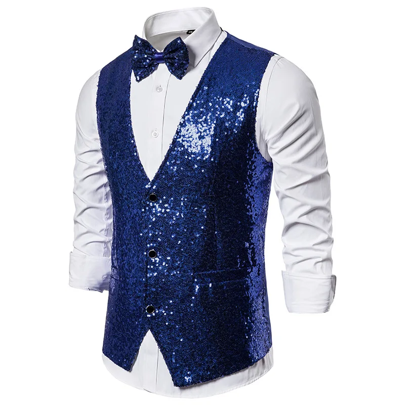 Shiny Gold Sequin Sparkling Waistcoat Men Slim Fit V Neck 2 Pieces Mens Vest with Bowtie Wedding Party Stage Prom Costume Gilet
Shiny Gold Sequin Sparkling Waistcoat Men Slim Fit V Neck 2 Pieces Mens Vest with Bowtie Wedding Party Stage Prom Costume Gilet