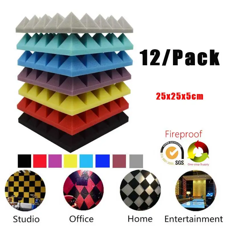 

BEIYIN[12/Pack] Pyramid Acoustic Foam Soundproof Panel Studio Sound Treatments Sound Absorption Board Sound Insulation Tiles 2in