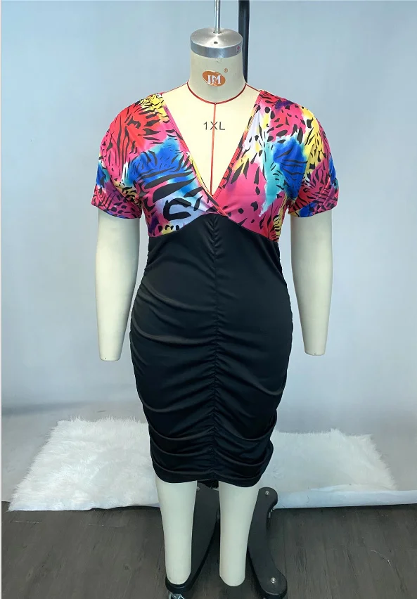 Plus Size XL-4XL Sexy Bodycon Dresses Print Pleated Summer Dresses For Women Party Hollow Out Short Sleeve V Neck Dress
Plus Size XL-4XL Sexy Bodycon Dresses Print Pleated Summer Dresses For Women Party Hollow Out Short Sleeve V Neck Dress