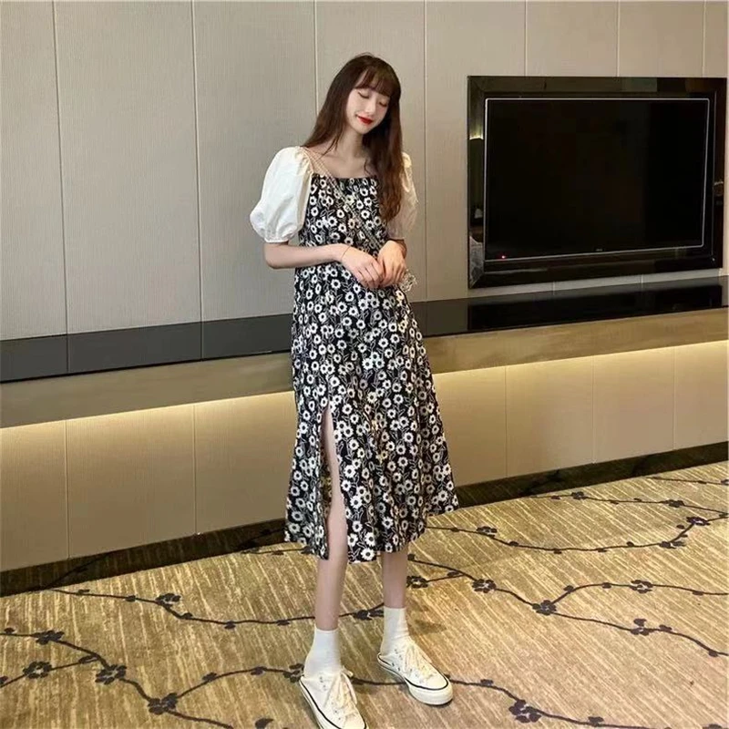Summer Casual Women Dress Square Collar Short Puff Sleeve Dresses Female Hollow Out Slim Split Fork Dress Ladies Y670
Summer Casual Women Dress Square Collar Short Puff Sleeve Dresses Female Hollow Out Slim Split Fork Dress Ladies Y670