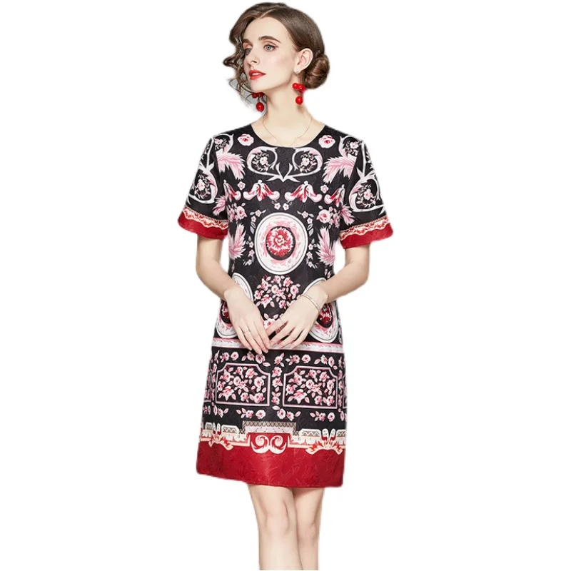 New Elegant Vintage Women Jacquard Print Tunic Short Sleeve Straight Dress Lady Evening Party Dresses Clothing Summer Sundress
New Elegant Vintage Women Jacquard Print Tunic Short Sleeve Straight Dress Lady Evening Party Dresses Clothing Summer Sundress