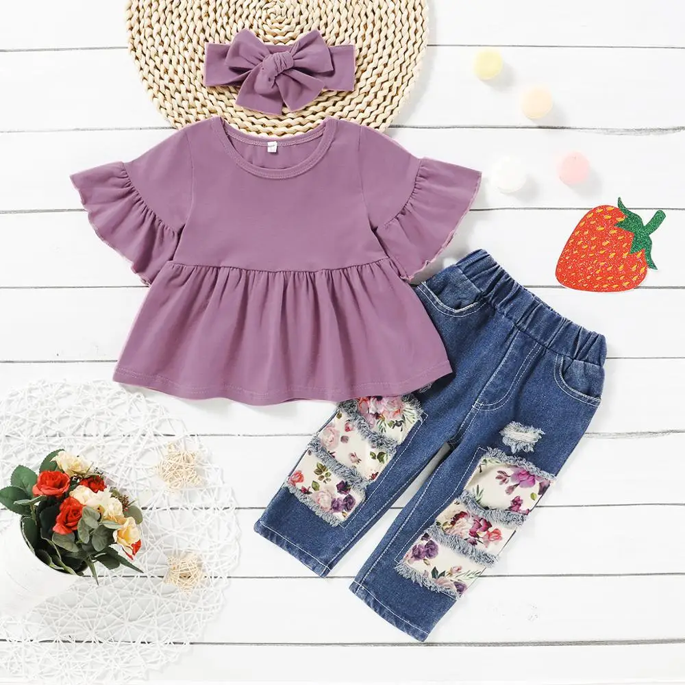 3PCS Summer Toddler Girl Clothes Girl Outfits Solid Ruffled Short Flare Sleeve Shirt Ripped Jeans Set Baby Clothes Mikrdoo
3PCS Summer Toddler Girl Clothes Girl Outfits Solid Ruffled Short Flare Sleeve Shirt Ripped Jeans Set Baby Clothes Mikrdoo