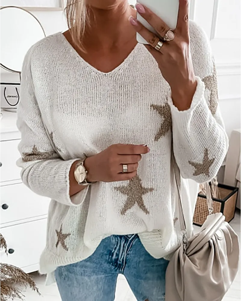 Женский свитер с принтом, Новинка осени 2021, Женский пуловер с длинным рукавом и V-образным вырезом, свитер со звездным узором, повседневная ж...
Женский свитер с принтом, Новинка осени 2021, Женский пуловер с длинным рукавом и V-образным вырезом, свитер со звездным узором, повседневная ж...