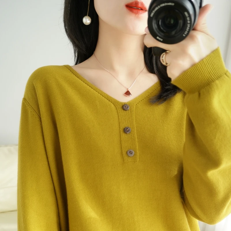 Pure cotton sweater 2021 spring and autumn new women's V-neck pullover casual loose oversized knitted solid color top Female
Pure cotton sweater 2021 spring and autumn new women's V-neck pullover casual loose oversized knitted solid color top Female
