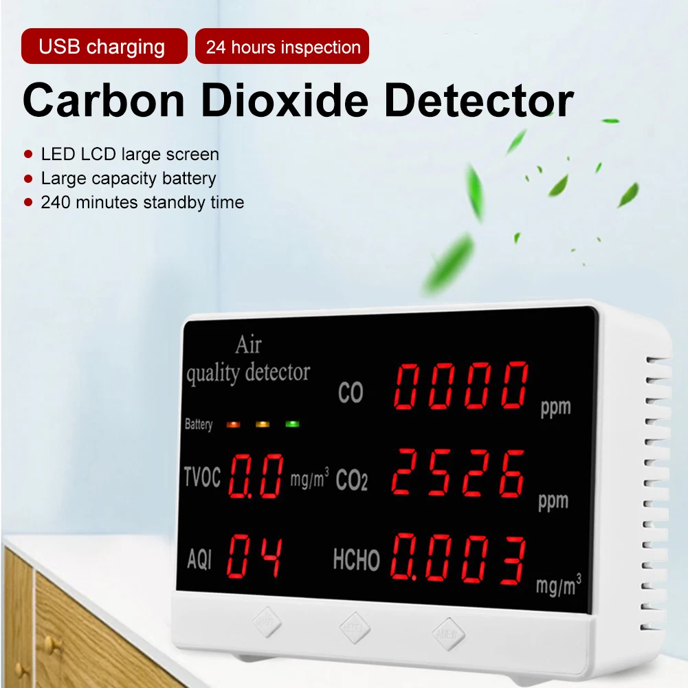5 in1 CO2 Meter Digital Temperature Humidity Sensor Tester Multifunctional Air Quality Monitor Carbon Dioxide TVOC HCHO Detector
5 in1 CO2 Meter Digital Temperature Humidity Sensor Tester Multifunctional Air Quality Monitor Carbon Dioxide TVOC HCHO Detector