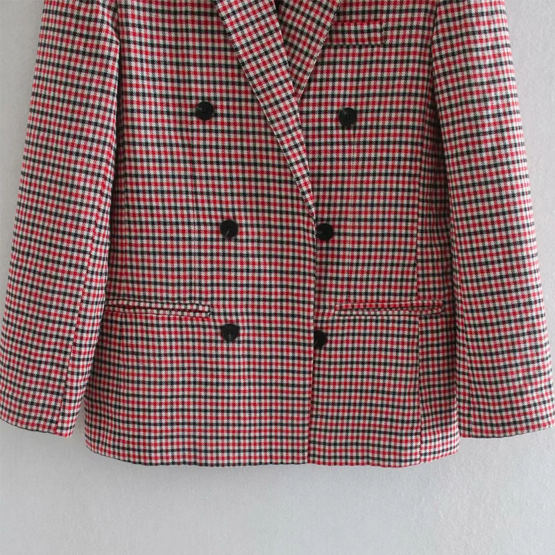 Spring and autumn women's jacket casual plaid double-breasted pocket decorative jacket
Spring and autumn women's jacket casual plaid double-breasted pocket decorative jacket