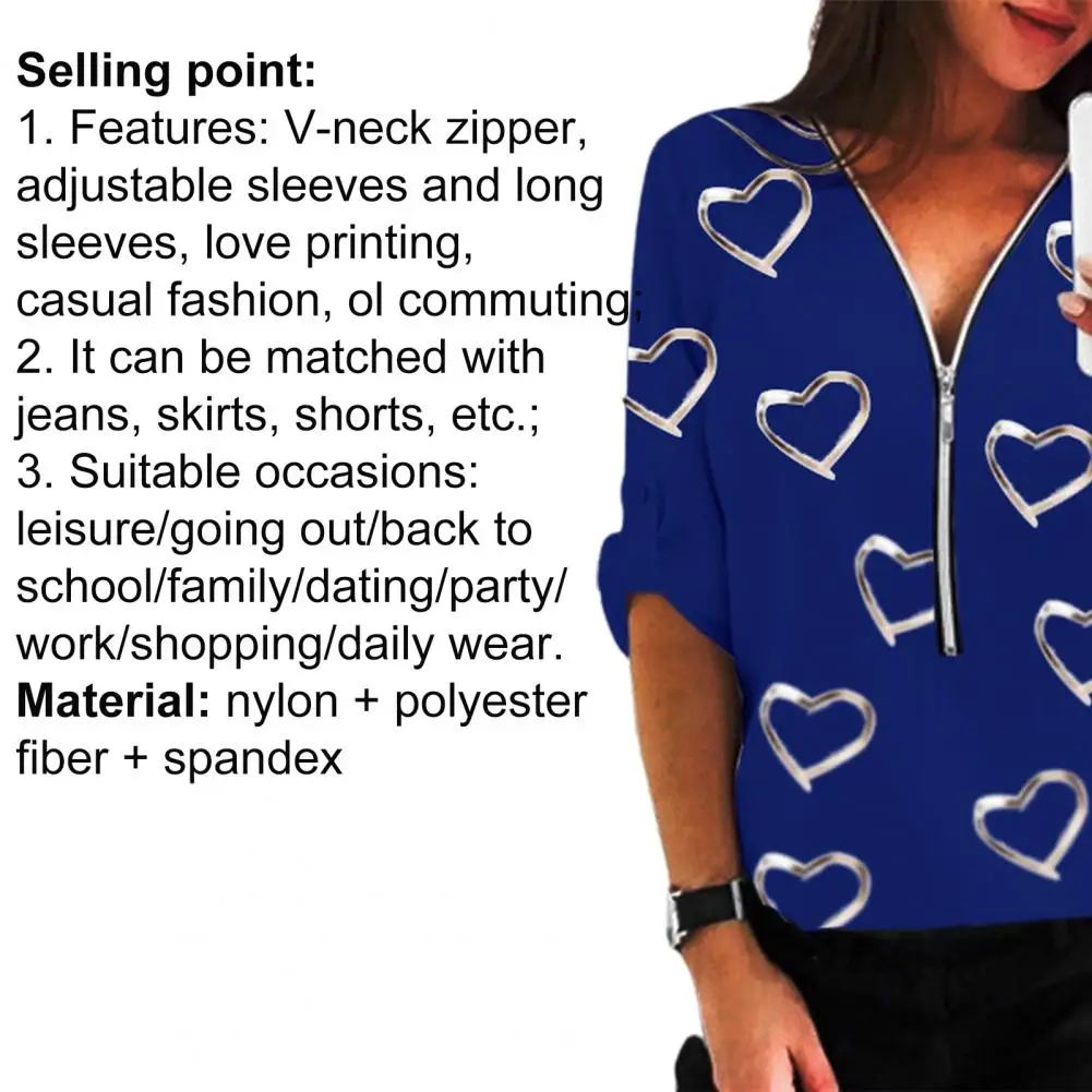 Women Blouse Gold Stamping Heart Print Long Sleeve V Neck T-shirt Pullover for Work
Women Blouse Gold Stamping Heart Print Long Sleeve V Neck T-shirt Pullover for Work