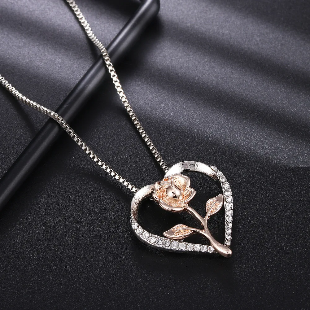 Love Heart Gold Rose Pendant Necklace Women Girl Lady Silver Color Necklace Choker Fashion Jewelry for Valentine's Day Gift
Love Heart Gold Rose Pendant Necklace Women Girl Lady Silver Color Necklace Choker Fashion Jewelry for Valentine's Day Gift