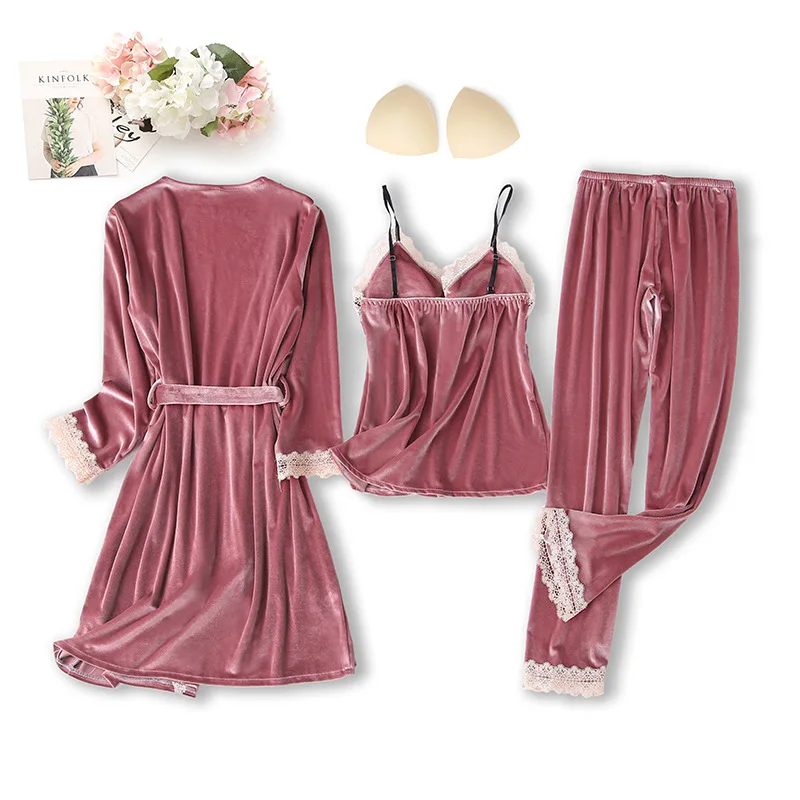 Winter Pajamas Sets Fashion Velvet 3 Pieces Warm Women Sexy Lace Robe Sleepwear Long Sleeve Nightwear
Winter Pajamas Sets Fashion Velvet 3 Pieces Warm Women Sexy Lace Robe Sleepwear Long Sleeve Nightwear