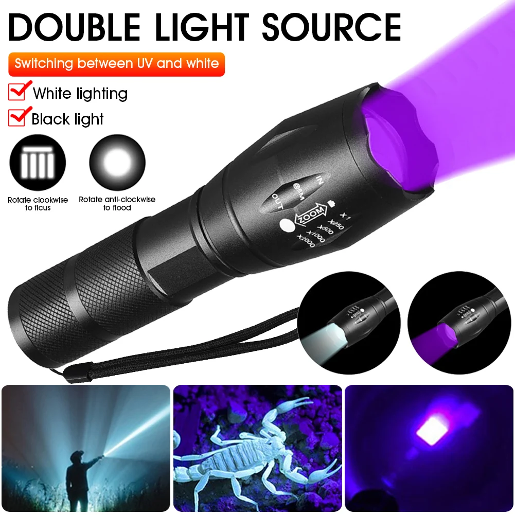 UV Flashlight 2 In 1 Black Light White Handheld Flashlight Zoomable Battery Operated 395nm Detector For Pet Urine Stain Scorpion
UV Flashlight 2 In 1 Black Light White Handheld Flashlight Zoomable Battery Operated 395nm Detector For Pet Urine Stain Scorpion
