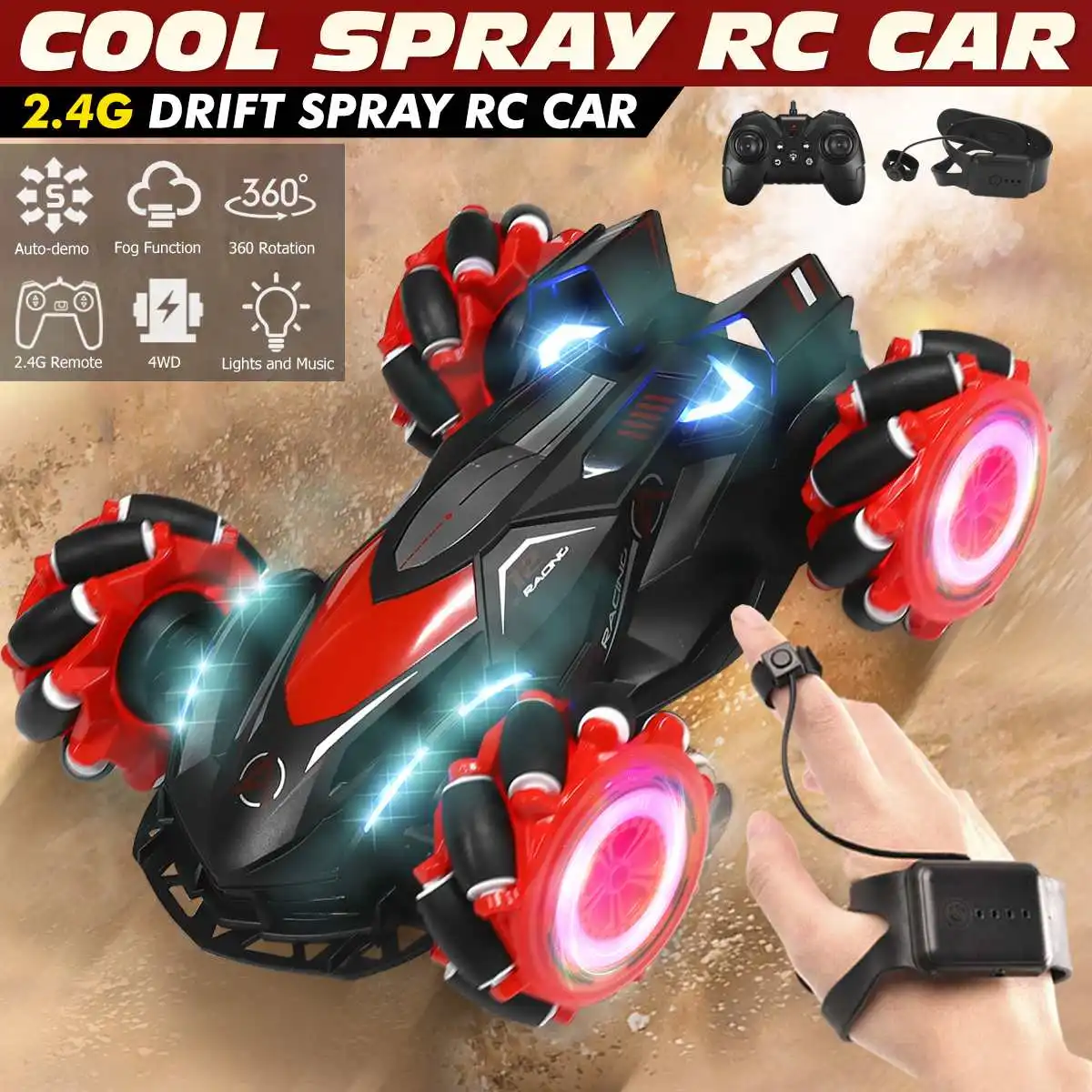 4WD 2.4G 1:14 High Speed Remote Control Stunt Car Gesture Induction Twisting Off-Road RC Cars Light Spray Music Drift Toy
4WD 2.4G 1:14 High Speed Remote Control Stunt Car Gesture Induction Twisting Off-Road RC Cars Light Spray Music Drift Toy