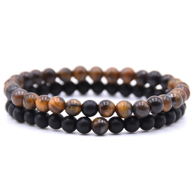 2pcs new Men's Texture Natural Stone Bracelets couple Black Beads Bracelet&bangle set moonstone Bracelet Jewelry for men gift |
